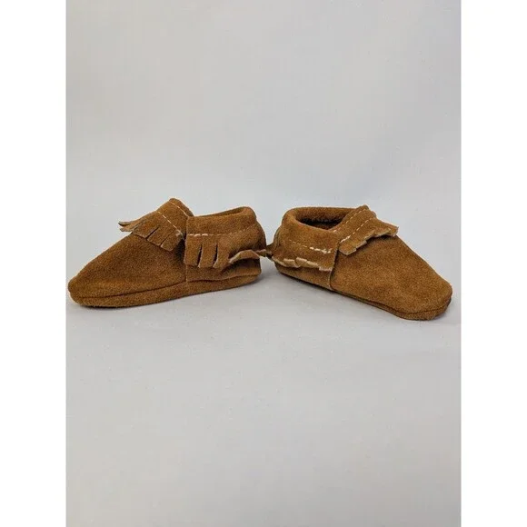Baby Moccasins Leather Shoes Fringe Boot Sz 3 Soft Sole Infant Boy Girl NB - Picture 2 of 7